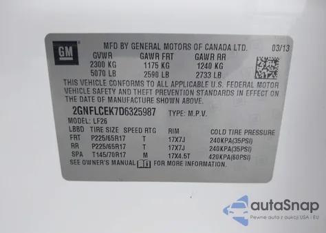 2013 Chevrolet Equinox Ls z USA, uszkodzony, nr VIN 2GNFLCEK7D6325987